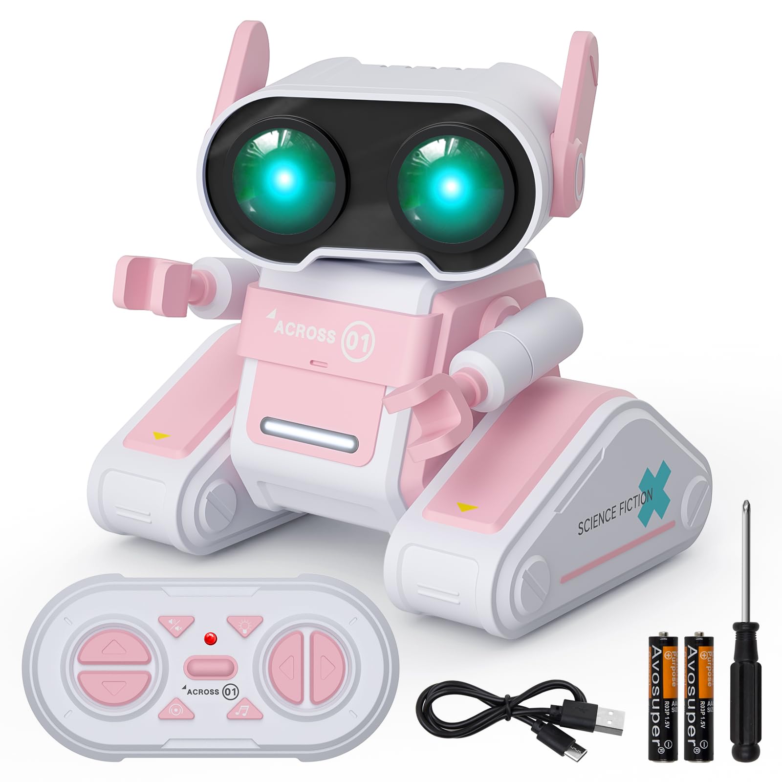 DoDoMagxanadu Robot Toys, Remote Control Robot Toy for Girls, RC Robots with LED Eyes and Music, Gifts for 3 4 5 6 7 8 9 Years Old Kids Boys and Girls (Pink)