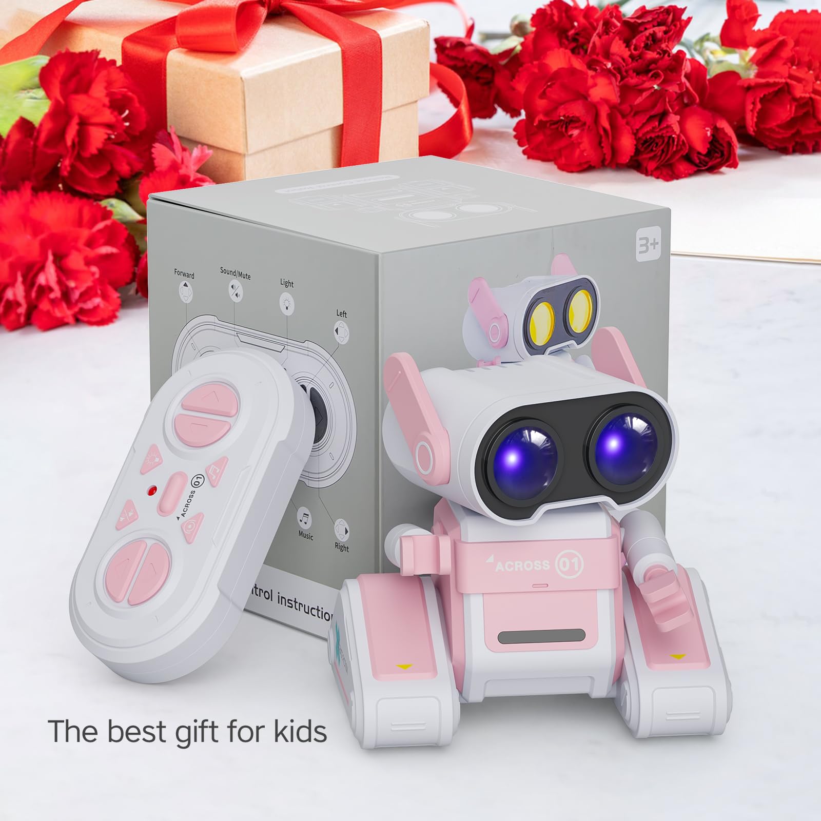 DoDoMagxanadu Robot Toys, Remote Control Robot Toy for Girls, RC Robots with LED Eyes and Music, Gifts for 3 4 5 6 7 8 9 Years Old Kids Boys and Girls (Pink)