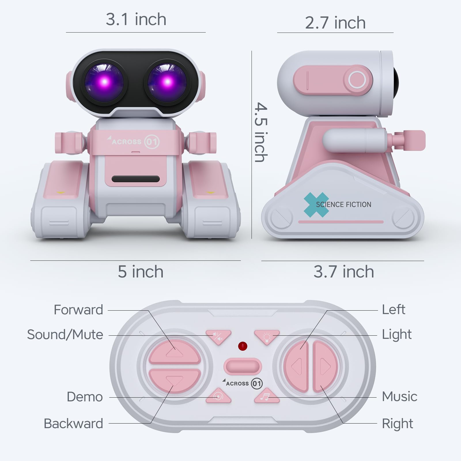 DoDoMagxanadu Robot Toys, Remote Control Robot Toy for Girls, RC Robots with LED Eyes and Music, Gifts for 3 4 5 6 7 8 9 Years Old Kids Boys and Girls (Pink)