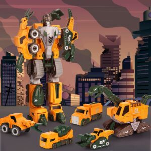 Dreamon Transforming Robot Toys Set for Boys,5-in-1 Magnetic Construction Vehicles for Kids Ages 4-7,5 Pcs STEM Building Toys for Kid