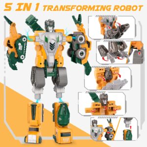 Dreamon Transforming Robot Toys Set for Boys,5-in-1 Magnetic Construction Vehicles for Kids Ages 4-7,5 Pcs STEM Building Toys for Kid