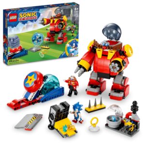 lego sonic the hedgehog sonic vs. dr. eggman’s death egg robot building toy for sonic fans and 8 year old gamers, includes speed sphere and launcher plus 6 sonic figures for creative role play, 76993