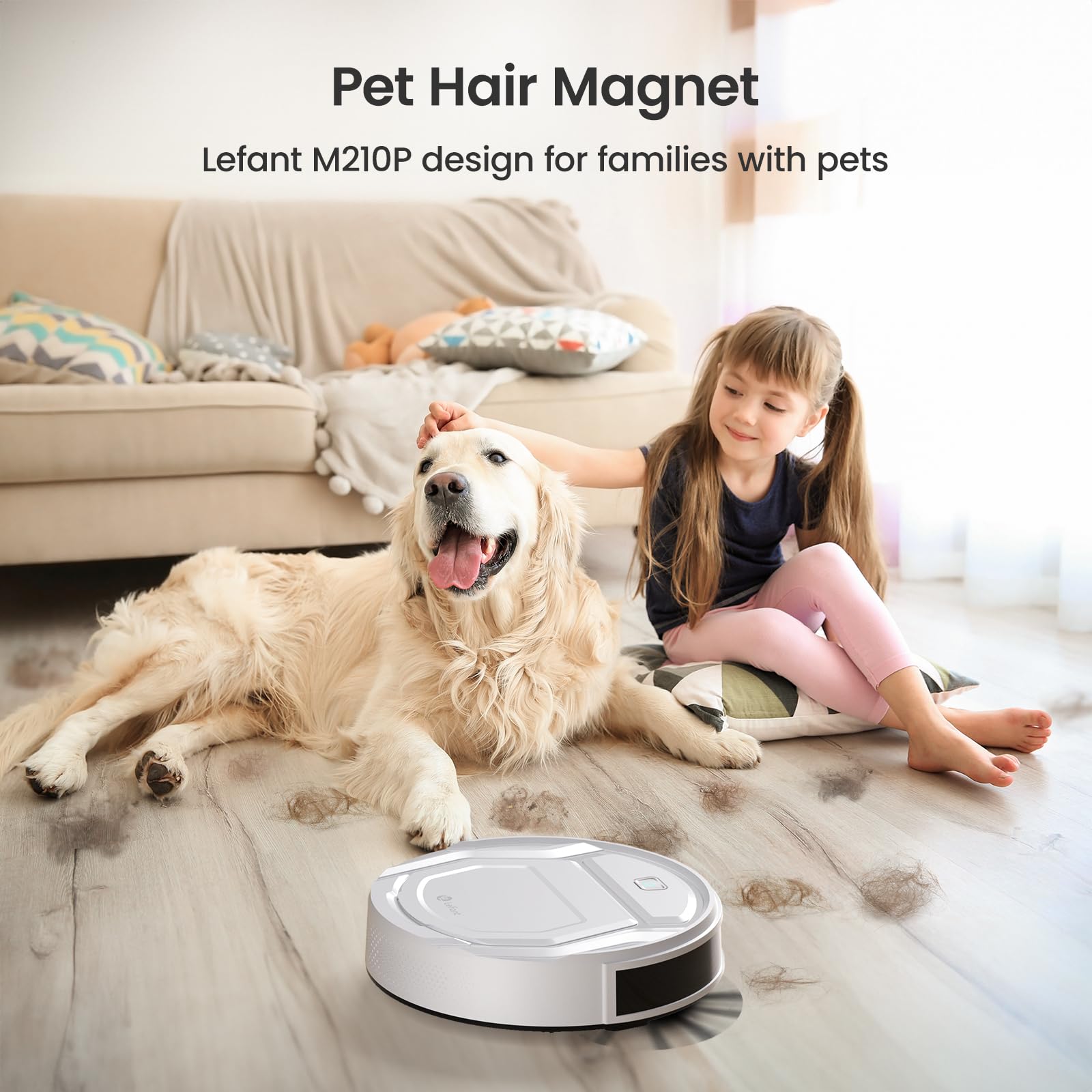 Lefant Robot Vacuums, 2200Pa Strong Suction, 120 Mins Runtime, Automatic Self-Charging, Slim, Quiet, Wi-Fi/App/Alexa/Remote Control, Ideal for Pet Hair Hard Floor and Daily Cleaning, M210 Pro