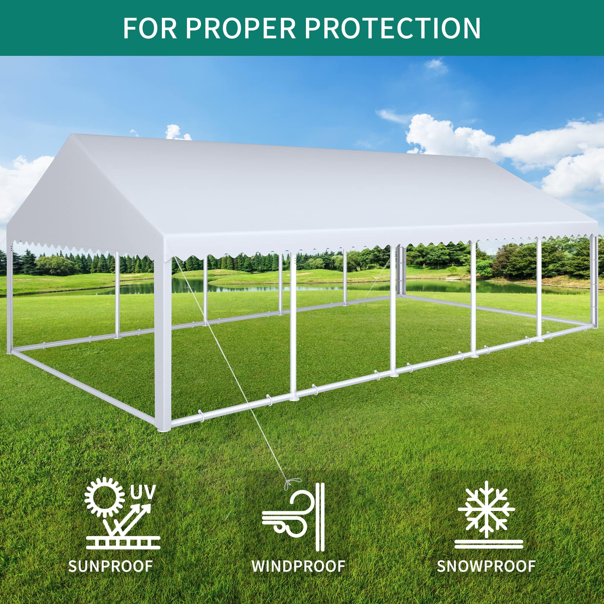 YITAHOME 20x32FT Heavy Duty Party PVC White Tent Wedding Event Shelters Upgraded Galvanized Ripple Canopy with Large Roof Removable Sidewalls & 4 Storage Bags 600D Oxford Commercial