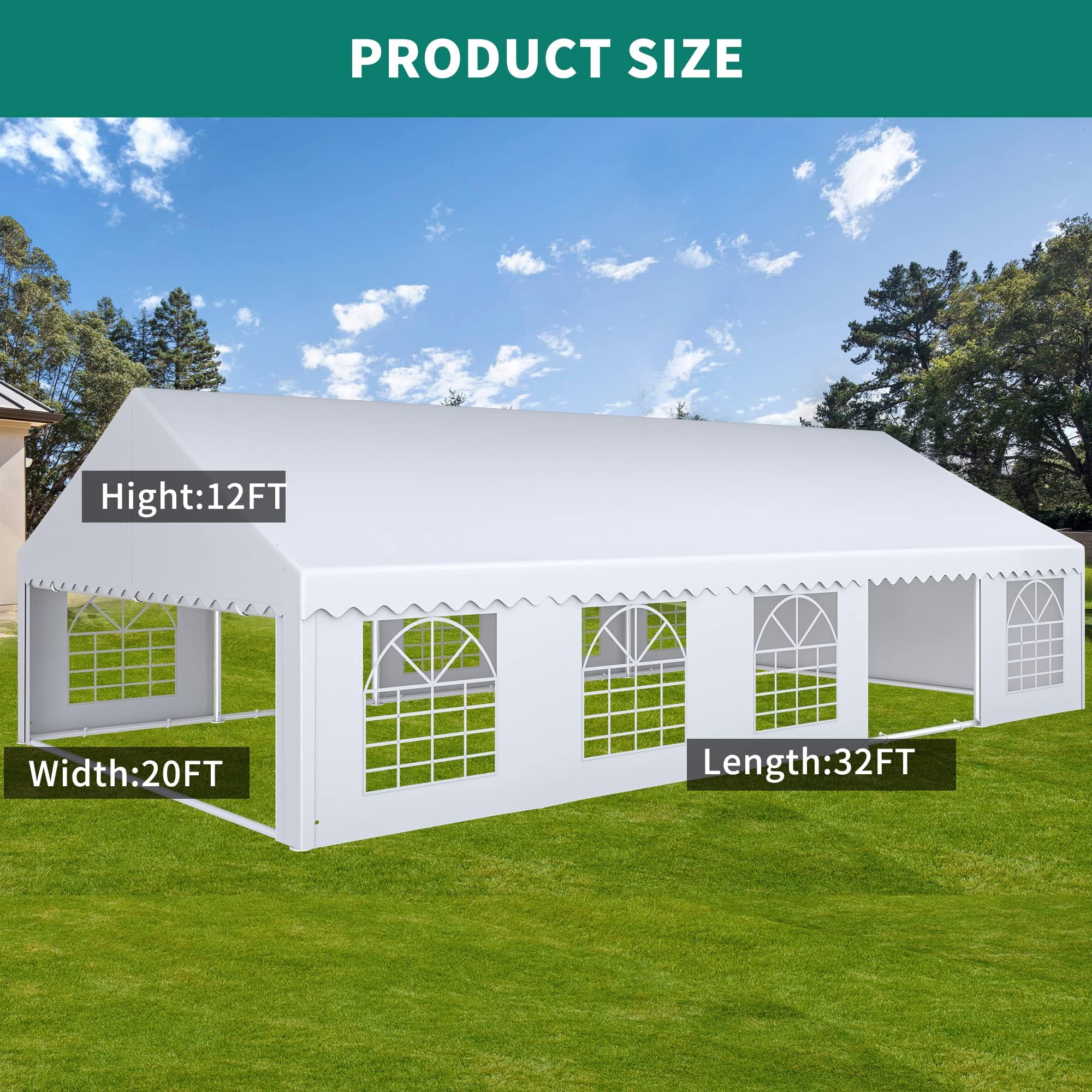 YITAHOME 20x32FT Heavy Duty Party PVC White Tent Wedding Event Shelters Upgraded Galvanized Ripple Canopy with Large Roof Removable Sidewalls & 4 Storage Bags 600D Oxford Commercial