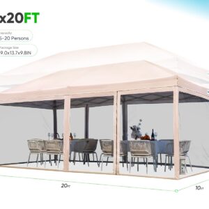 Quictent 10'x20' Pop up Canopy Tent with Netting, Instant Screen House Room Outdoor Party Event Gazebo Screened - Waterproof & 6 Sand Bags Included (Tan)