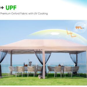 Quictent 10'x20' Pop up Canopy Tent with Netting, Instant Screen House Room Outdoor Party Event Gazebo Screened - Waterproof & 6 Sand Bags Included (Tan)