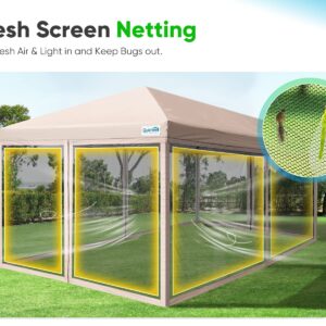 Quictent 10'x20' Pop up Canopy Tent with Netting, Instant Screen House Room Outdoor Party Event Gazebo Screened - Waterproof & 6 Sand Bags Included (Tan)