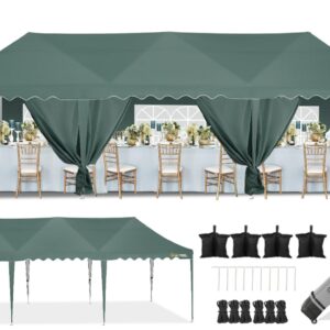 HOTEEL Tents For Parties,10x30 Canopy Outdoor Canopies with 8 Sidewalls, Waterproof Sun Resistant Pop Up Canopy Portable Wedding Tent with Rolling Bag & Sandbags for Large Event,Backyard,Birthday,Gray