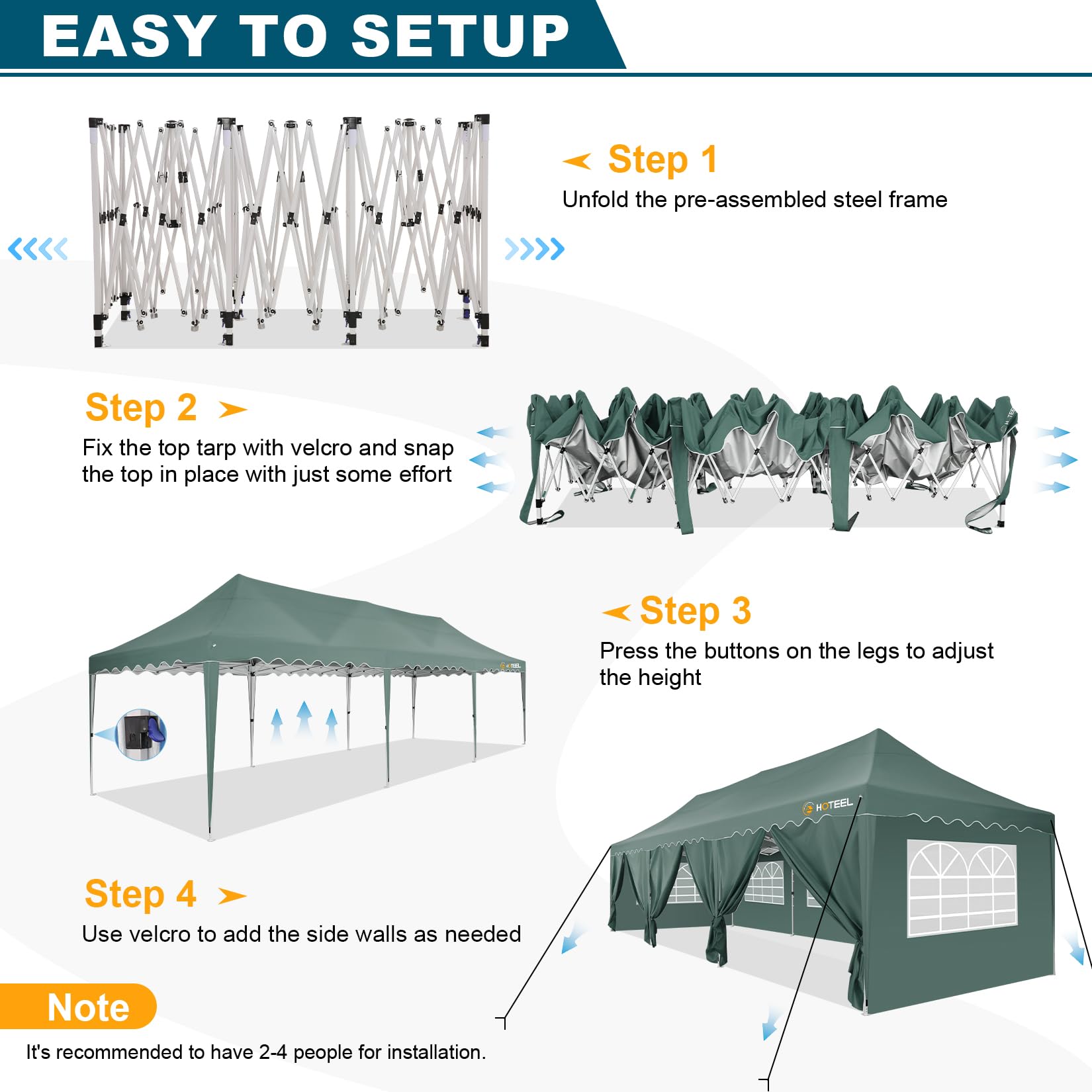 HOTEEL Tents For Parties,10x30 Canopy Outdoor Canopies with 8 Sidewalls, Waterproof Sun Resistant Pop Up Canopy Portable Wedding Tent with Rolling Bag & Sandbags for Large Event,Backyard,Birthday,Gray