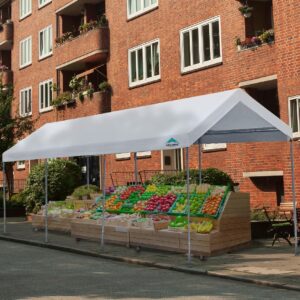 ADVANCE OUTDOOR Adjustable 10x20 ft Heavy Duty Carport Car Canopy Garage Boat Shelter Party Tent, Adjustable Peak Height from 9.5ft to 11ft, White