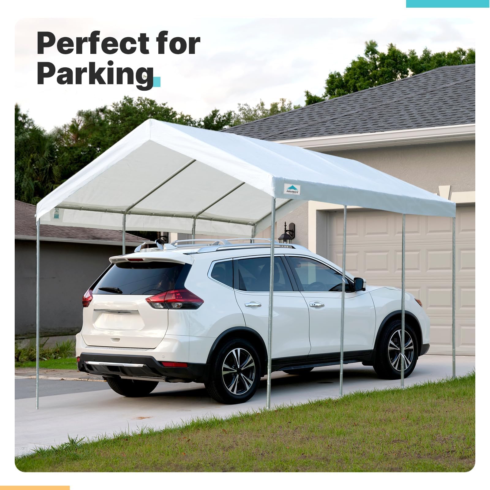 ADVANCE OUTDOOR Adjustable 10x20 ft Heavy Duty Carport Car Canopy Garage Boat Shelter Party Tent, Adjustable Peak Height from 9.5ft to 11ft, White