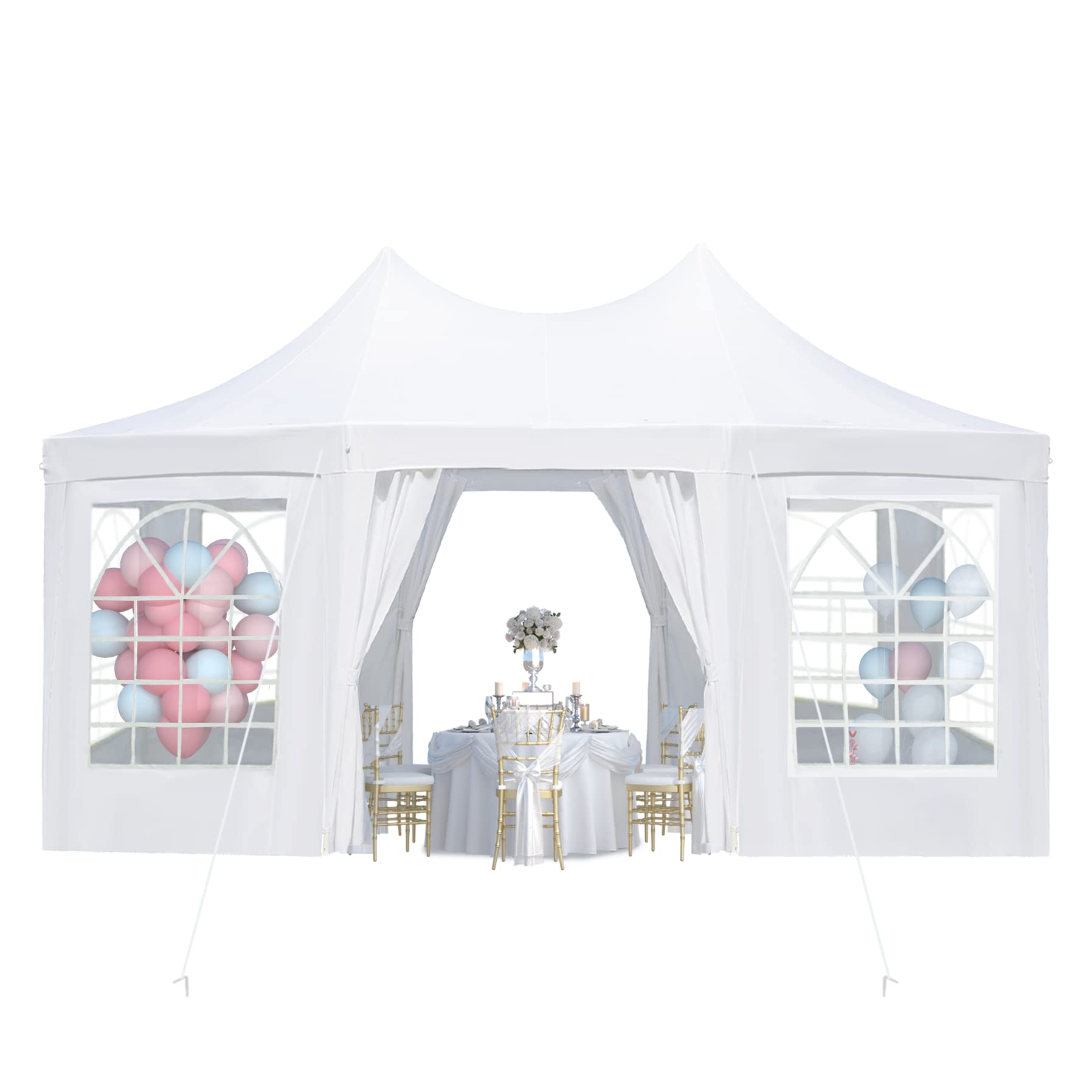 EROMMY 20x15ft Party Tent, White Wedding Tent, Octagonal Heavy Duty Canopy with 6 Removable Sidewalls, 6 Church Windows and 2 Pull-Back Doors, Outdoor Gazebo Pavilion Shelter Tent for Party, Event