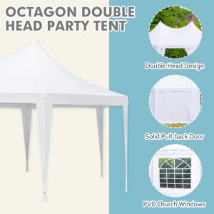 EROMMY 20x15ft Party Tent, White Wedding Tent, Octagonal Heavy Duty Canopy with 6 Removable Sidewalls, 6 Church Windows and 2 Pull-Back Doors, Outdoor Gazebo Pavilion Shelter Tent for Party, Event