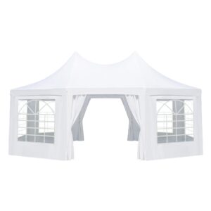 EROMMY 20x15ft Party Tent, White Wedding Tent, Octagonal Heavy Duty Canopy with 6 Removable Sidewalls, 6 Church Windows and 2 Pull-Back Doors, Outdoor Gazebo Pavilion Shelter Tent for Party, Event