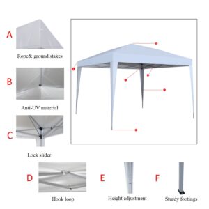 10 x 10 ft Pop-Up Canopy Tent Gazebo for Beach Tailgating Party White