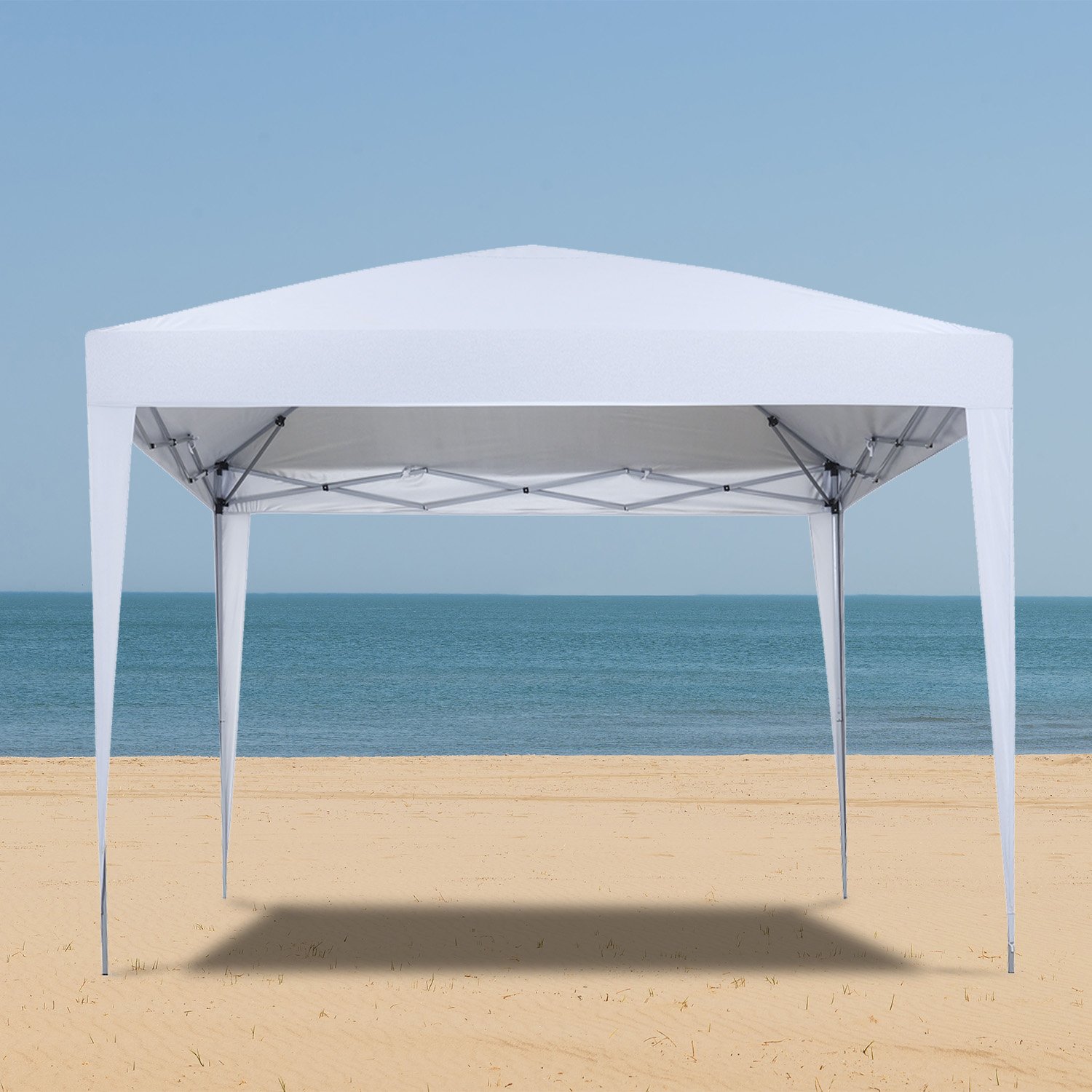 10 x 10 ft Pop-Up Canopy Tent Gazebo for Beach Tailgating Party White