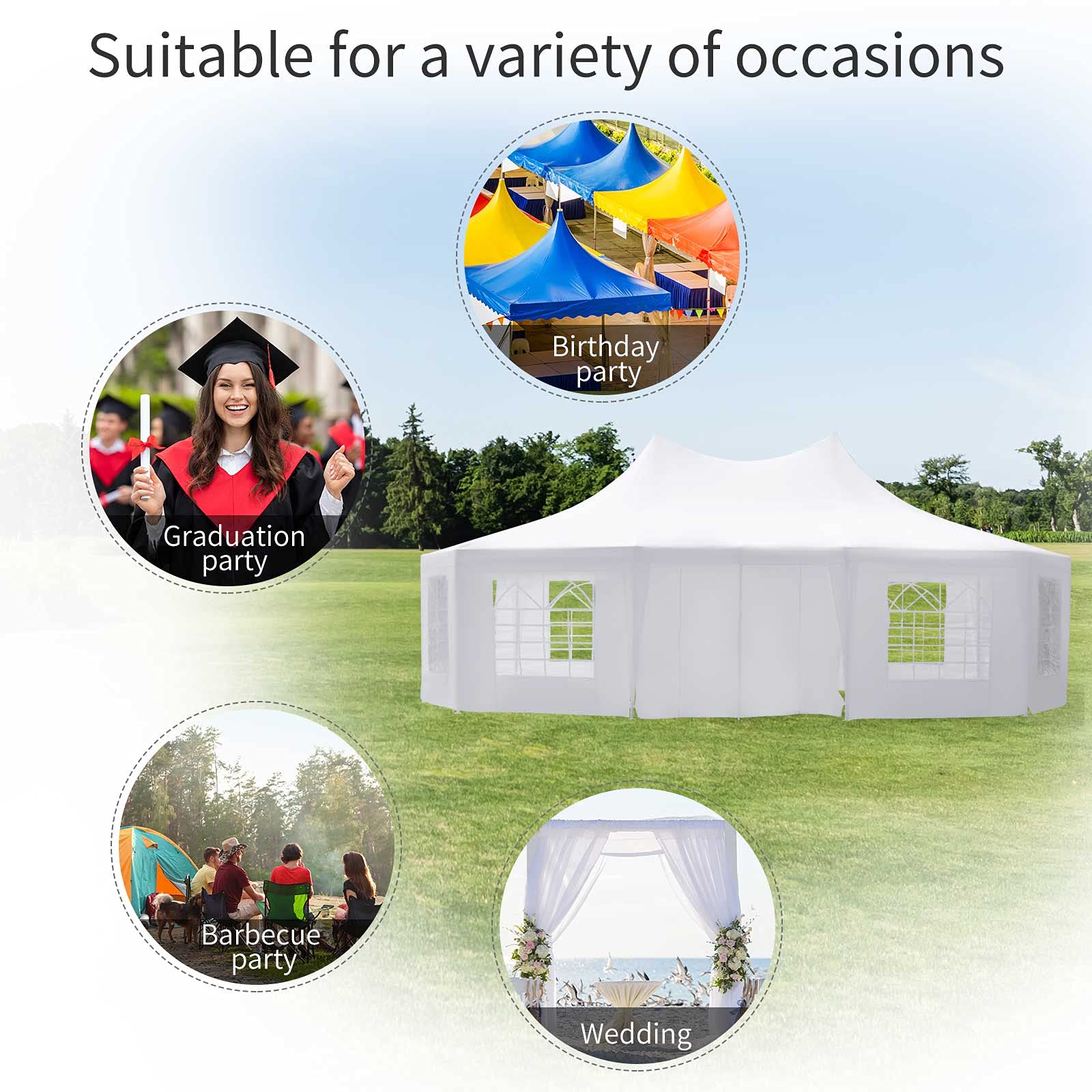 Outsunny 29 x 21 ft Party Tent, Wedding Tent with Sidewalls, Heavy Duty Event Tent with 2 Doors and 8 Windows, Outdoor Gazebo Tent for Party, White