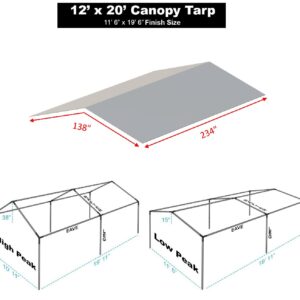 Carport Cover 14' x 20' Cut Size, 13'6" x 19'6" Finish Size Heavy Duty Car Canopy Tarp Tent Roof for Garage Shelter White and Silver, Only Cover (White 14x20)