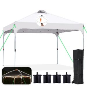 quictent 10x10 pop up canopy tent easy one person set up, portable instant shelter with vent, ez up canopy with reflective top and fluorescent rope for camping backyard patio-white