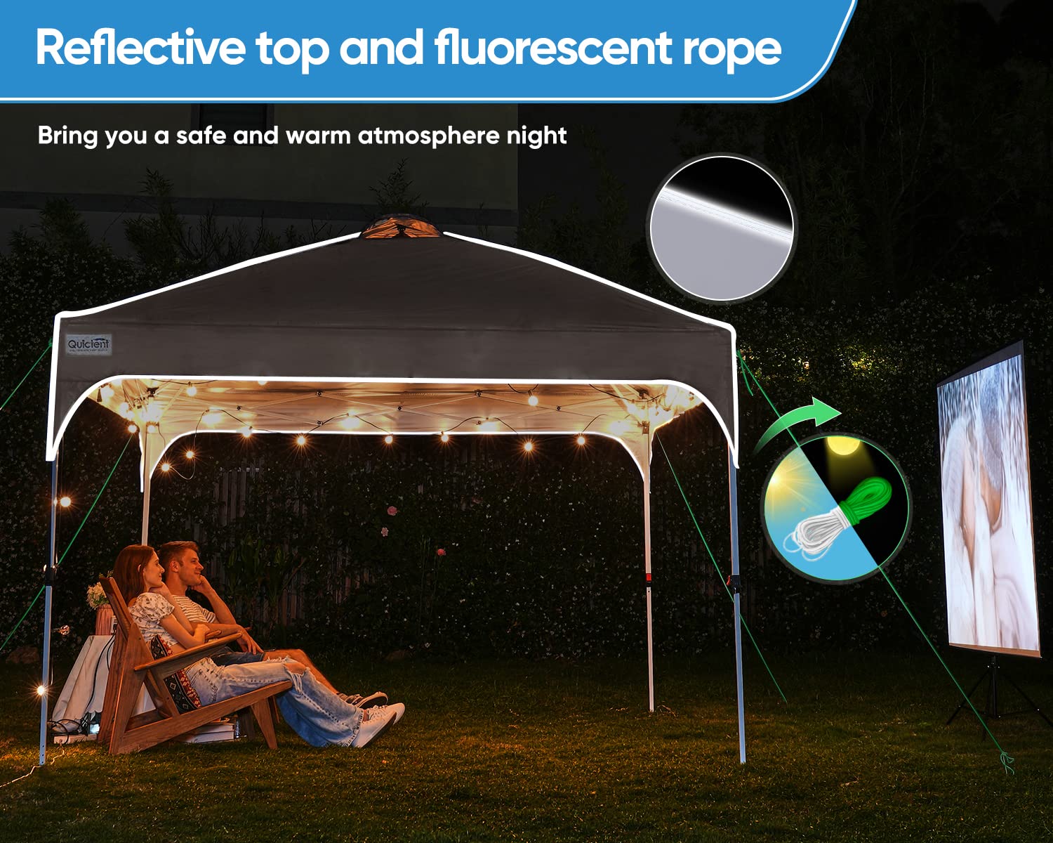 Quictent 10x10 Pop up Canopy Tent Easy One Person Set up, Portable Instant Shelter with Vent, Ez up Canopy with Reflective Top and Fluorescent Rope for Camping Backyard Patio-White