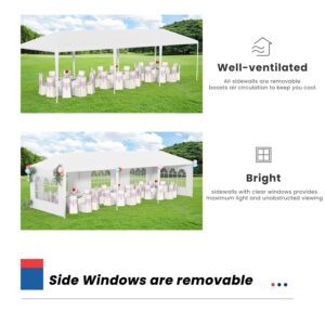 10x30 Outdoor Canopy Patio Tent Camping Gazebo Events with 5 Removable Walls for [Party] Wedding BBQ Cater, White