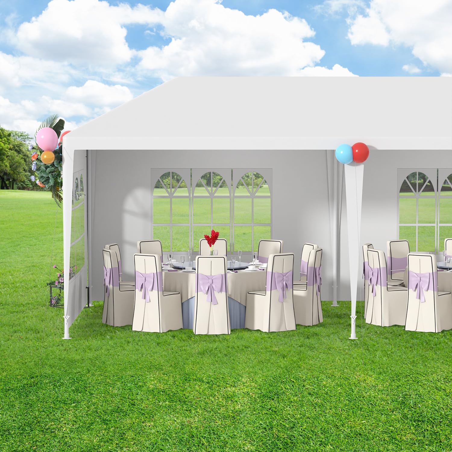 10x30 Outdoor Canopy Patio Tent Camping Gazebo Events with 5 Removable Walls for [Party] Wedding BBQ Cater, White