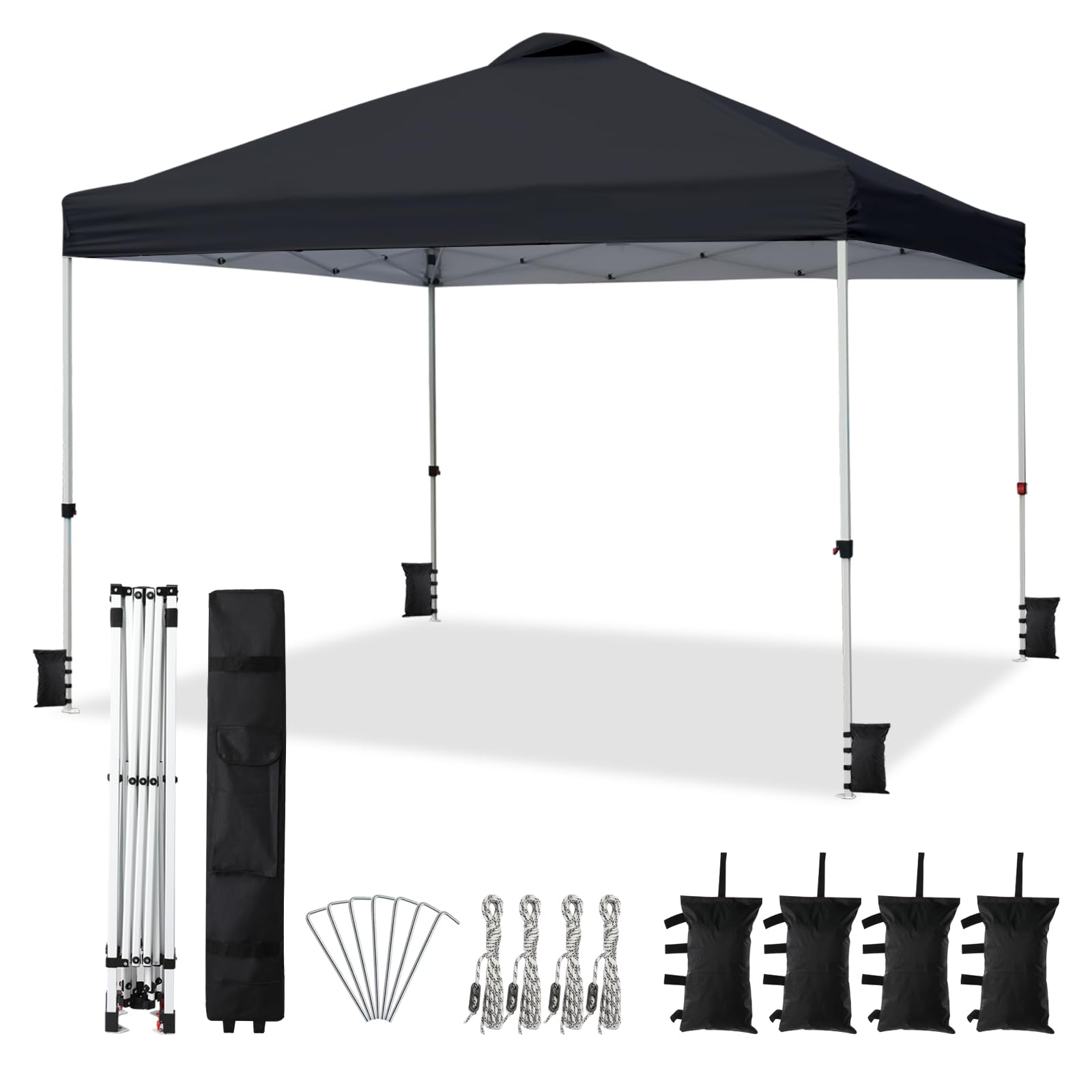 VINGLI 10x10 Pop Up Canopy Tent with Carry Bag and Sandbags, Outdoor Gazebo Canopy Tent 10x10 Party Tent Commercial Canopy (Black)