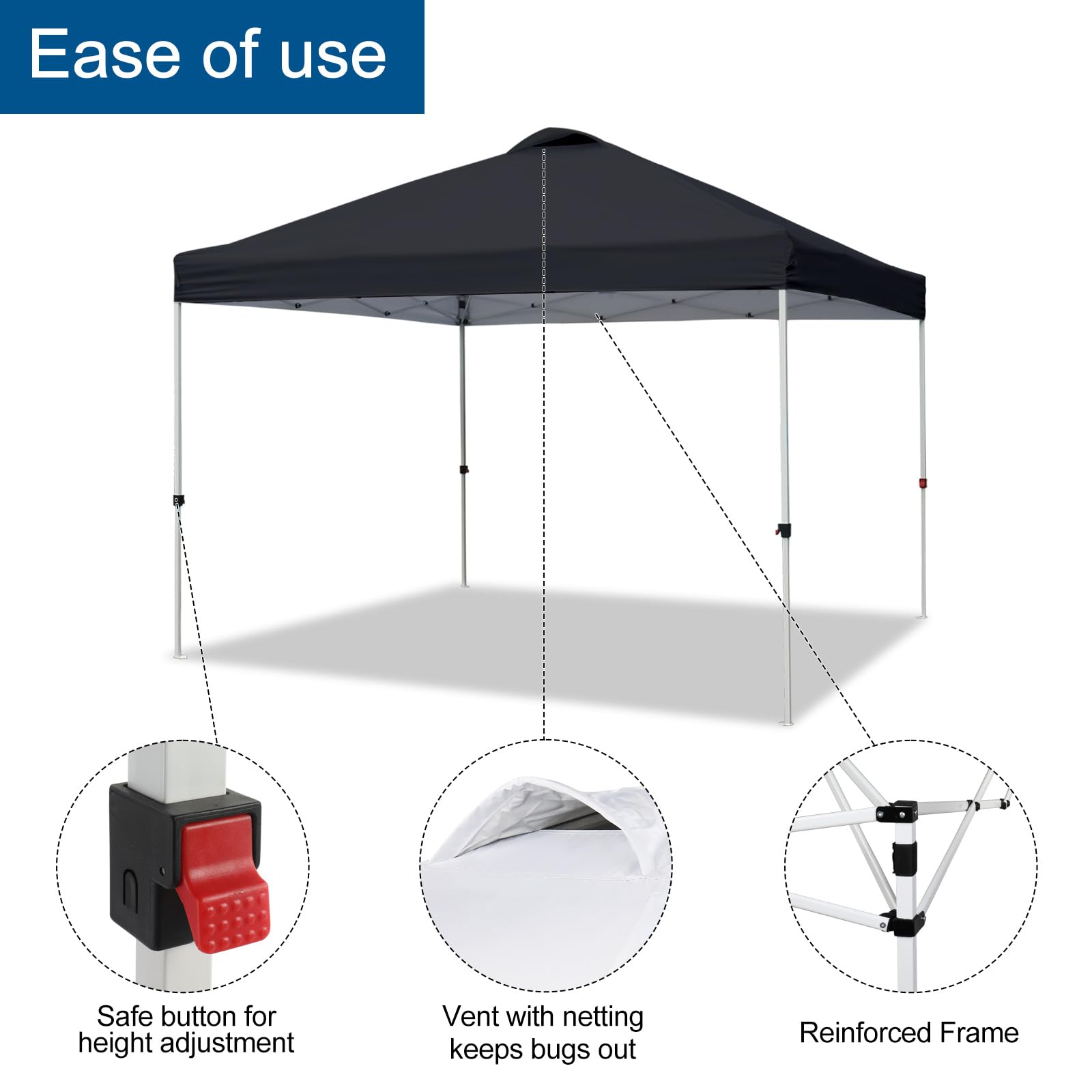 VINGLI 10x10 Pop Up Canopy Tent with Carry Bag and Sandbags, Outdoor Gazebo Canopy Tent 10x10 Party Tent Commercial Canopy (Black)