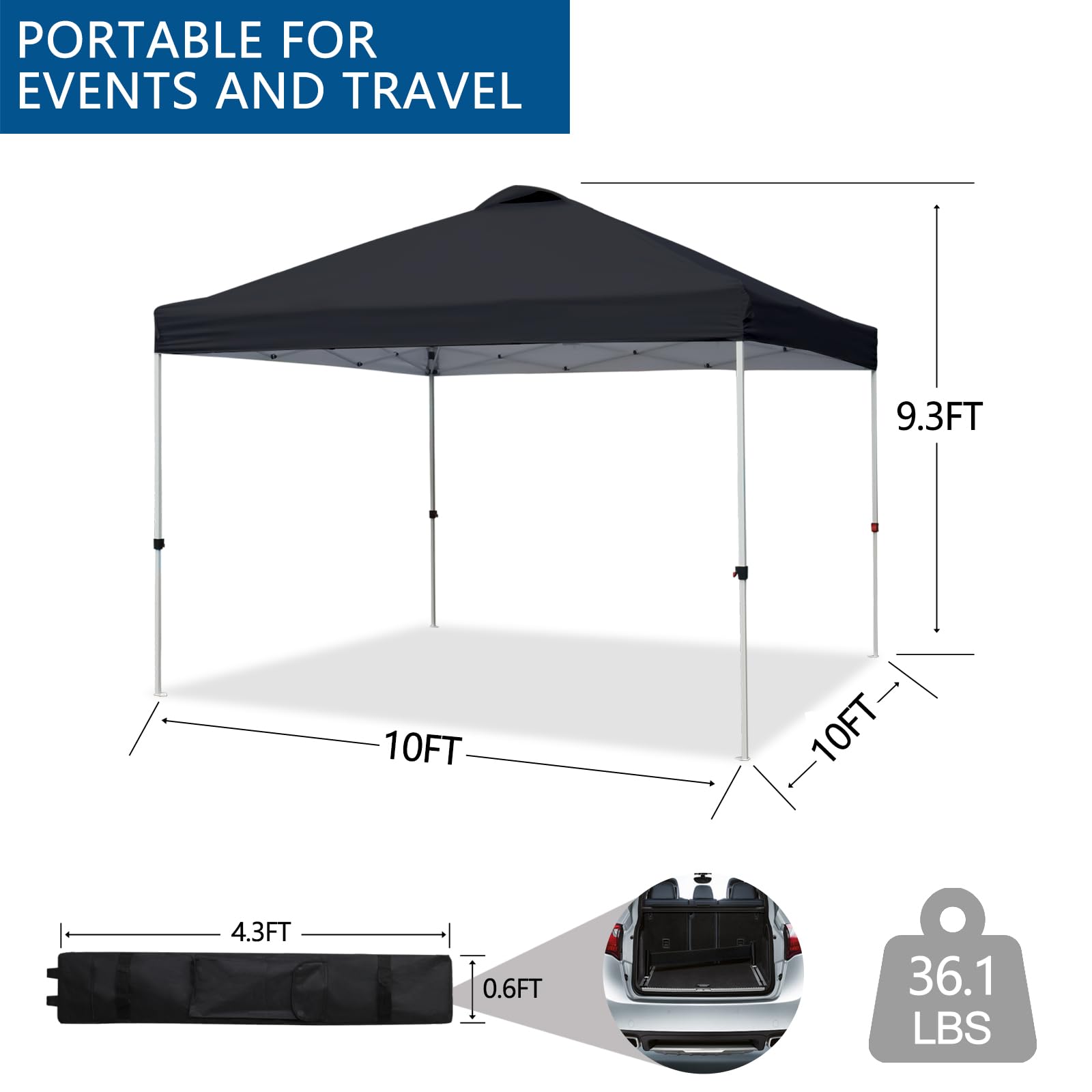 VINGLI 10x10 Pop Up Canopy Tent with Carry Bag and Sandbags, Outdoor Gazebo Canopy Tent 10x10 Party Tent Commercial Canopy (Black)