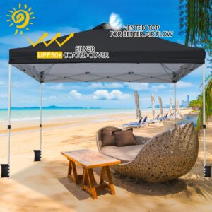 VINGLI 10x10 Pop Up Canopy Tent with Carry Bag and Sandbags, Outdoor Gazebo Canopy Tent 10x10 Party Tent Commercial Canopy (Black)