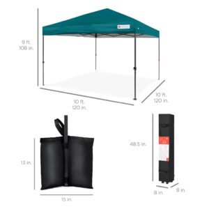 Best Choice Products 10x10ft 1-Person Setup Pop Up Canopy Tent Instant Portable Shelter w/ 1-Button Push, Case, 4 Weight Bags - Cerulean