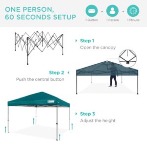 Best Choice Products 10x10ft 1-Person Setup Pop Up Canopy Tent Instant Portable Shelter w/ 1-Button Push, Case, 4 Weight Bags - Cerulean