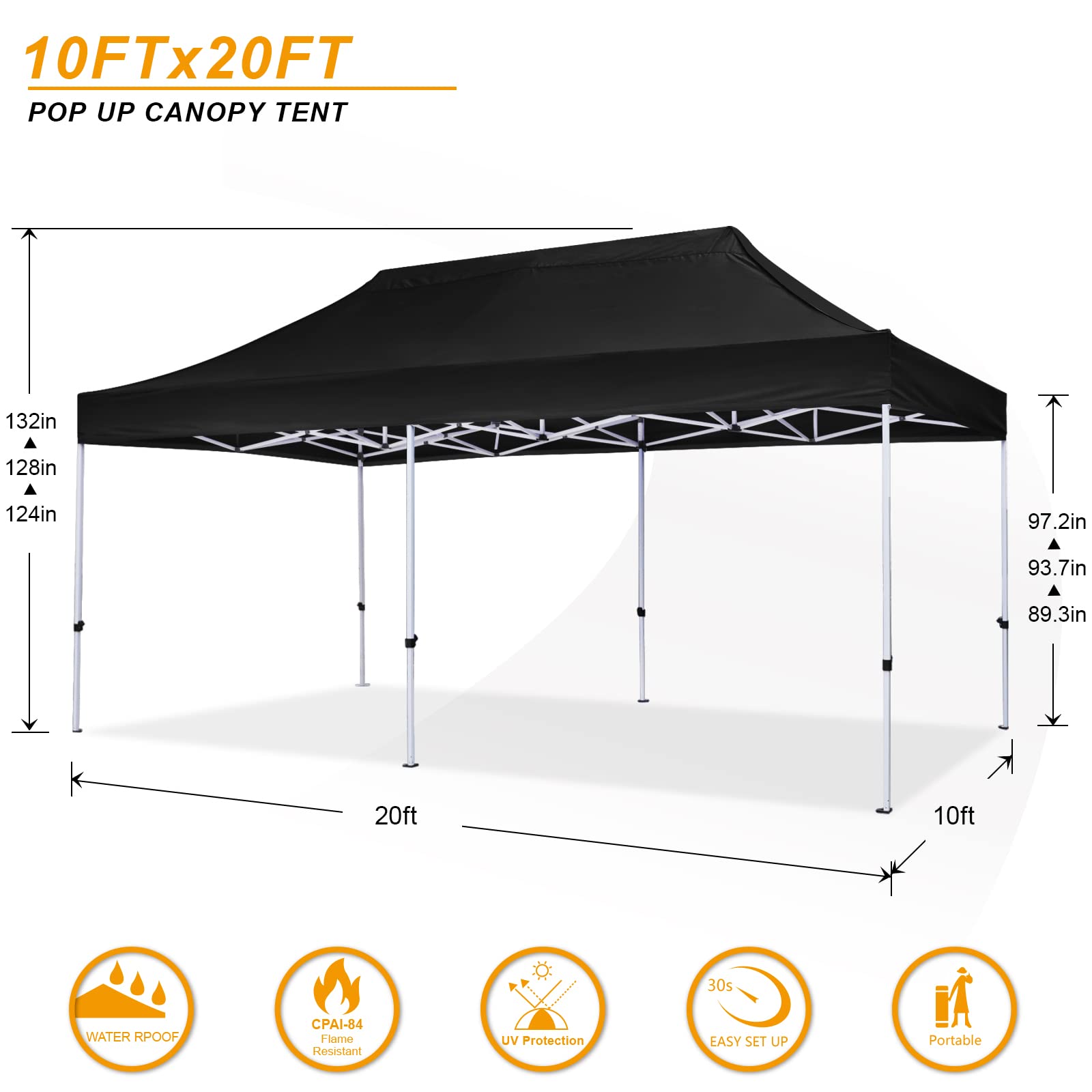 HLong 10x20FT Pop Up Canopy Tent Outdoor Heavy Duty Commercial Instant Sun Shelter, Black