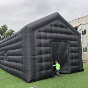 Large Black Inflatable Cube Wedding Tent Square Gazebo Event Room Big Mobile Portable Night Club Tent Party Pavilion for Backyard/Outdoor Events(29.5ftx16.5ft)