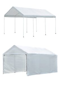 shelterlogic 10' x 20' maxap large portable garage 2in1 kit heavy-duty steel frame outdoor canopy, gazebo, or carport tent with enclosure for car, suv, truck, boat, tractor, white