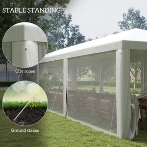 Outsunny 10' x 28' Party Tent Canopy, Outdoor Event Shelter Gazebo with 8 Removable Mesh Sidewalls, Zipper Doors, Steel Frame, White