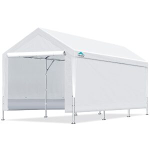 advance outdoor adjustable 10x20 ft heavy duty carport car canopy garage shelter boat party tent, adjustable heights from 9.5ft to 11.0ft, removable sidewalls and doors, white