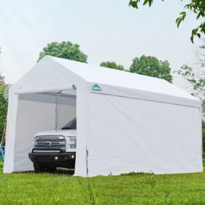 ADVANCE OUTDOOR Adjustable 10x20 ft Heavy Duty Carport Car Canopy Garage Shelter Boat Party Tent, Adjustable Heights from 9.5ft to 11.0ft, Removable Sidewalls and Doors, White