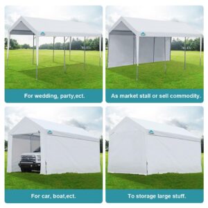 ADVANCE OUTDOOR Adjustable 10x20 ft Heavy Duty Carport Car Canopy Garage Shelter Boat Party Tent, Adjustable Heights from 9.5ft to 11.0ft, Removable Sidewalls and Doors, White