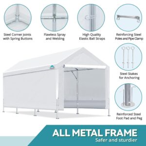 ADVANCE OUTDOOR Adjustable 10x20 ft Heavy Duty Carport Car Canopy Garage Shelter Boat Party Tent, Adjustable Heights from 9.5ft to 11.0ft, Removable Sidewalls and Doors, White