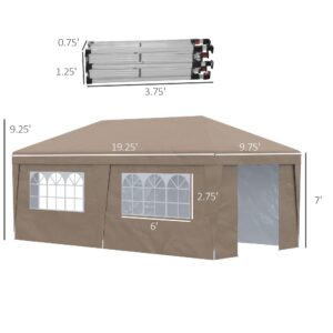 Outsunny 10' x 19.5' Pop Up Canopy Tent with Sidewalls, UPF 30+ Height Adjustable Large Party Tent Event Shelter with Leg Weight Bags and Wheeled Carry Bag for Garden, Patio, Brown