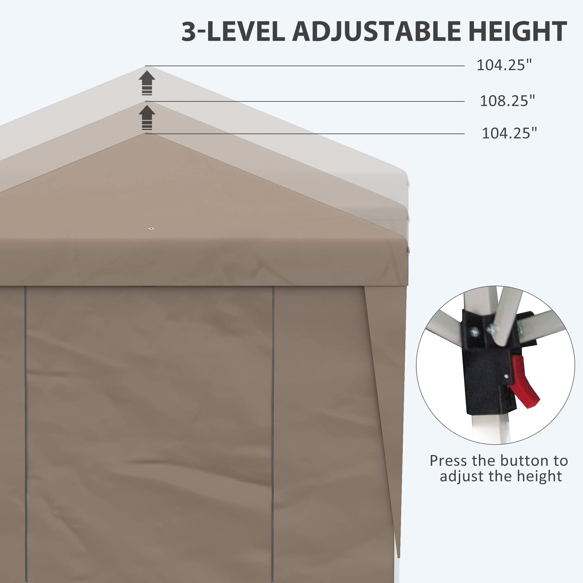 Outsunny 10' x 19.5' Pop Up Canopy Tent with Sidewalls, UPF 30+ Height Adjustable Large Party Tent Event Shelter with Leg Weight Bags and Wheeled Carry Bag for Garden, Patio, Brown