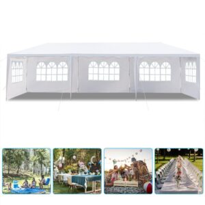 YYAO Outdoor Gazebo Canopy 10 x 30 ft White Waterproof Wedding Canopy Tent with Removable Sidewalls and Windows Heavy Duty Tent for Party Events- 5 Sides