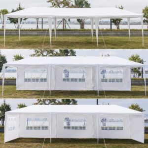 YYAO Outdoor Gazebo Canopy 10 x 30 ft White Waterproof Wedding Canopy Tent with Removable Sidewalls and Windows Heavy Duty Tent for Party Events- 5 Sides