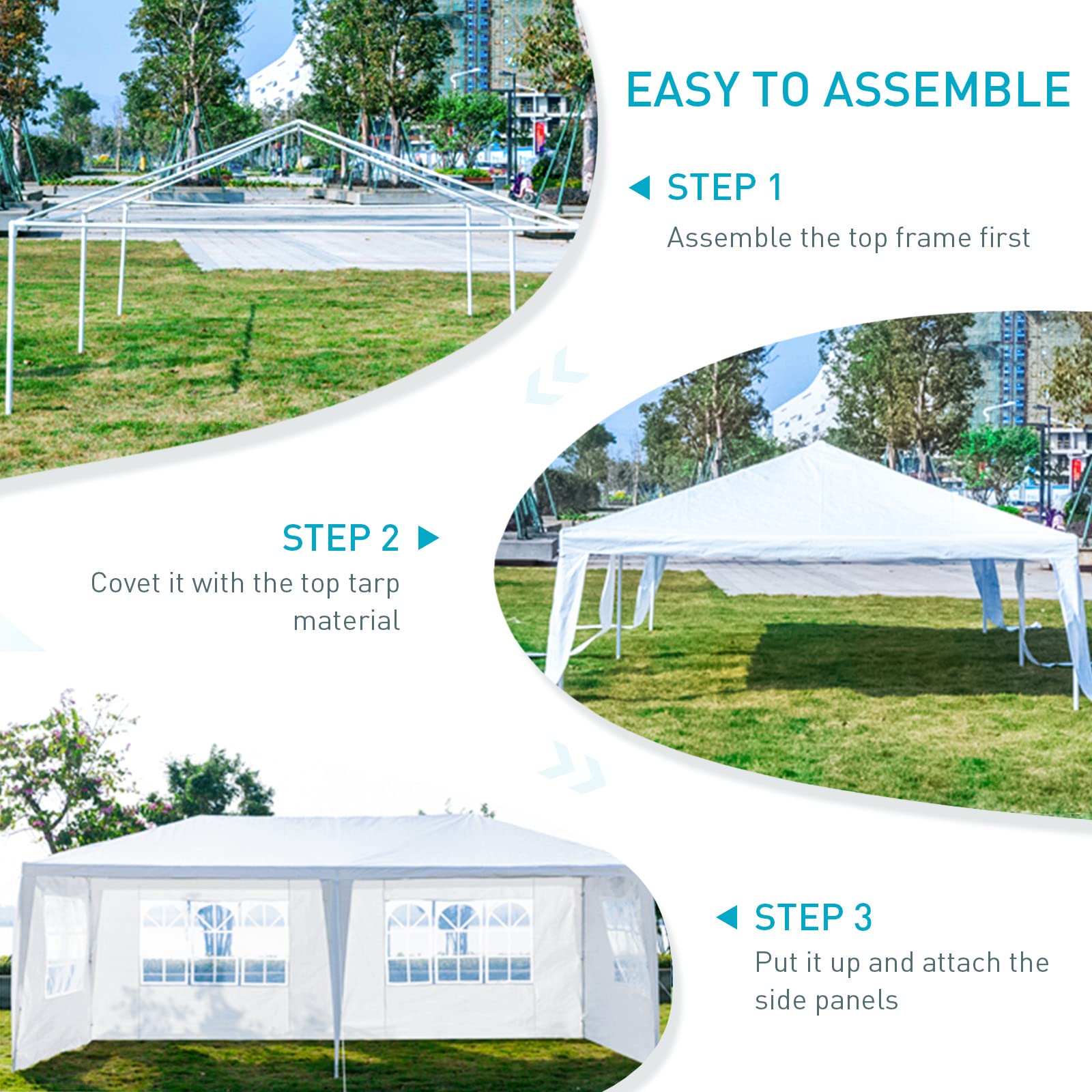 10'x20' Outdoor Party Tent, Large Wedding Birthday Tents for Parties, White Canopy Tent with 4 Removable Sidewalls & Transparent Windows, Outside Gazebo Event Tent for Garden, Patio and Backyard