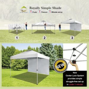 CROWN SHADES Canopy Tent 10x10 Pop Up Canopy Outdoor Shade with One Sidewall, Easy Up Sun Shelter with One Person Set Up Center Lock, Portable Instant Camping Beach Canopy Tents, White