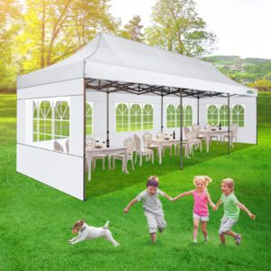 COBIZI Heavy Duty 10x30 Party Tent, Commercial 10x30 pop up canopy for Parties Waterproof Gazebos with 8 Sidewalls, All Season Wind & Waterproof UPF50+,Stable Thickened Frame