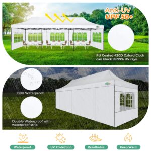 COBIZI Heavy Duty 10x30 Party Tent, Commercial 10x30 pop up canopy for Parties Waterproof Gazebos with 8 Sidewalls, All Season Wind & Waterproof UPF50+,Stable Thickened Frame