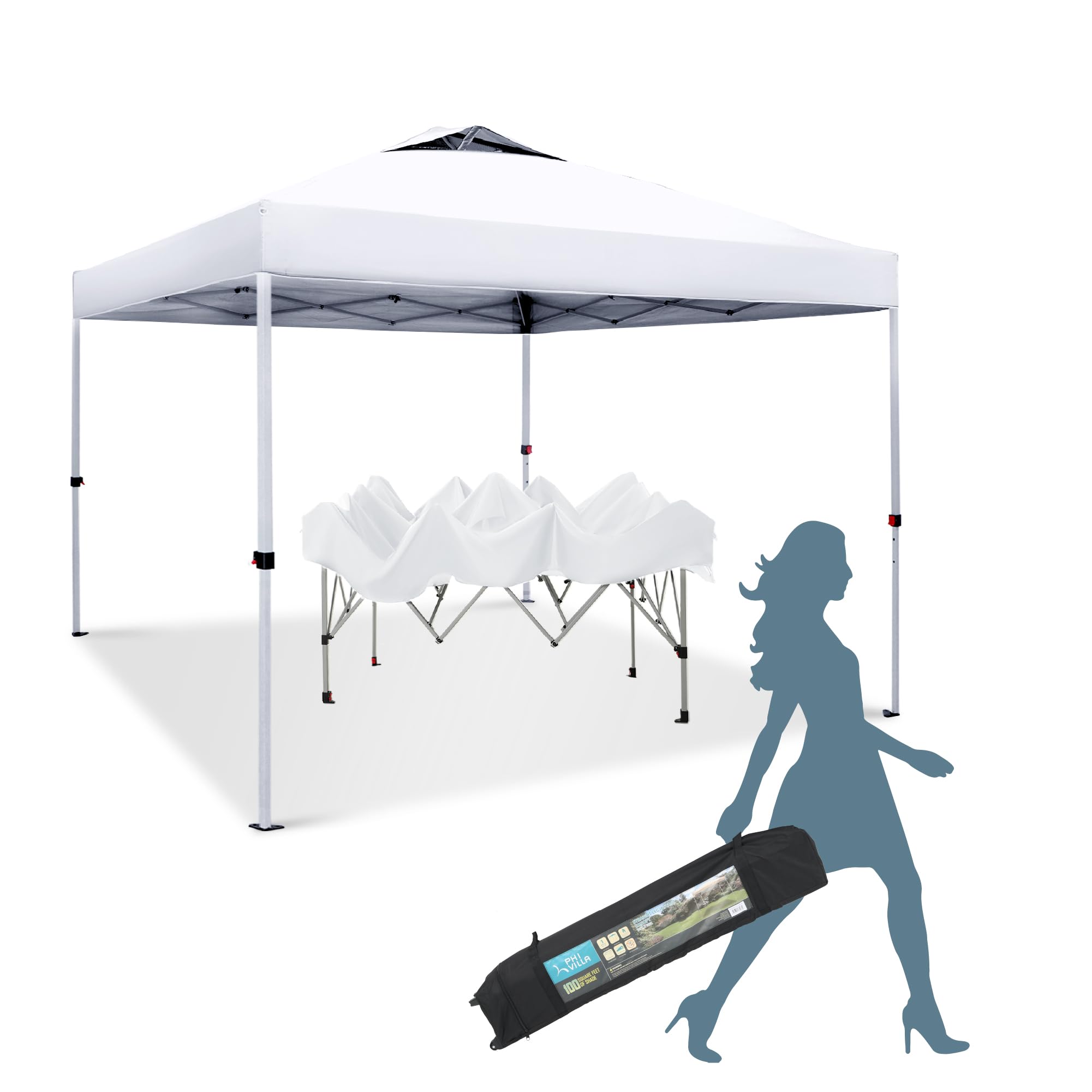 MFSTUDIO 10x10 Outdoor Pop Up Canopy Tent,Easy Set-up Straight Leg Folding Instant Shelter for Beach,Party and Camping, 100 Sq. Ft of Shade (White)